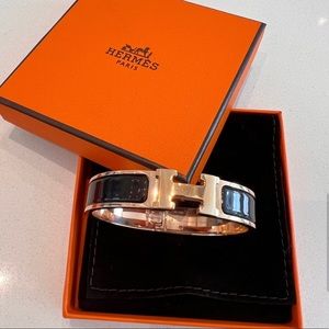 Hermes black yellow gold clic H bracelet PM with dust bag box and shopping bag!